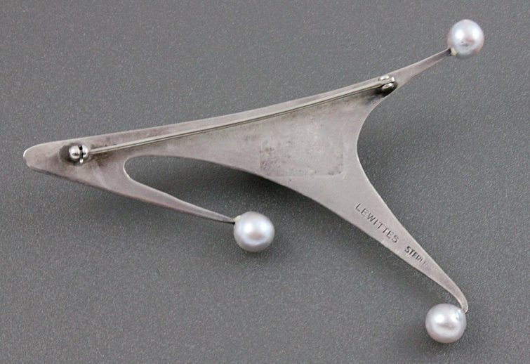 Esther Lewittes Modernist Sterling and Pearl Brooch