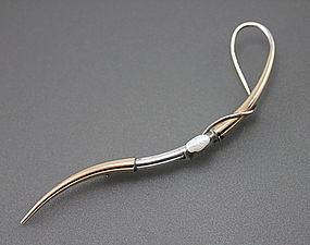 Ed Levin Modernist 14K Gold and Sterling Brooch w/Pearl
