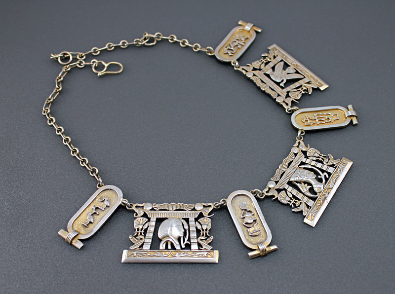 Egyptian Revival Art Deco Silver Necklace