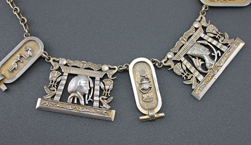 Egyptian Revival Art Deco Silver Necklace