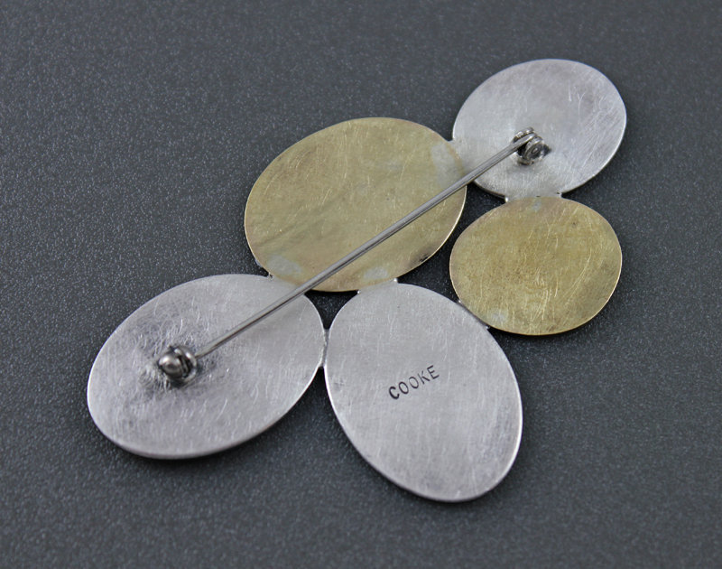 Betty Cooke Modernist Sterling and Brass Brooch