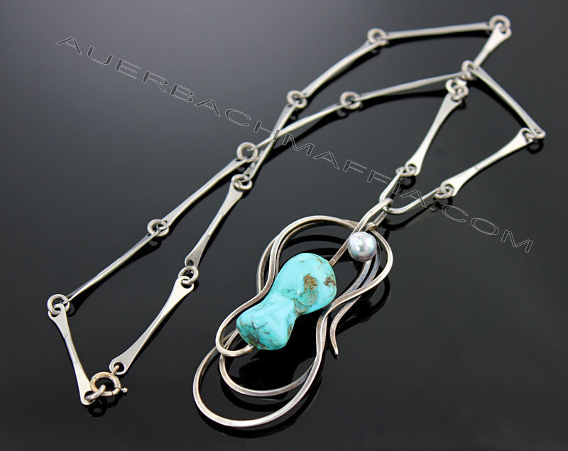 Rebajes Modernist Sterling and Turquoise Necklace 1950