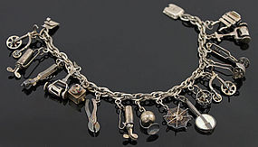 1940's Mexican Sterling Charm Bracelet Moving Parts