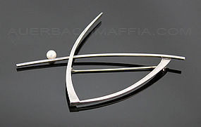 Betty Cooke Modernist Sterling Silver and Pearl Brooch