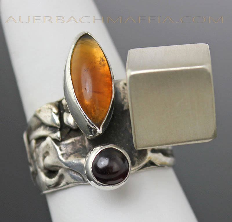 Rachel Gera Ring Sterling and Amber Israel Modernist