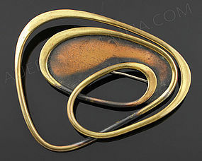 Art Smith Modernist Copper and Brass Brooch