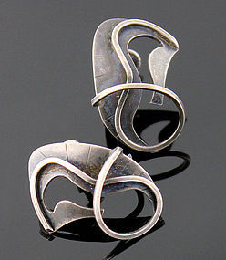 Paul Lobel Modernist Sterling Seahorse Earrings 1950