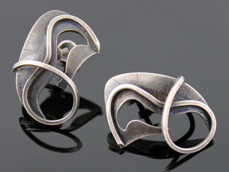 Paul Lobel Modernist Sterling Seahorse Earrings 1950