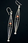Ed Levin Modernist Sterling and Caged Coral Earrings
