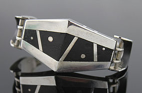 Carol Horrocks Modernist Sterling and Ebony Bracelet