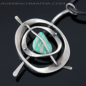 Walter Rhodes Modernist Sterling and Turquoise Necklace