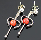 Ed Wiener Modernist Sterling Earrings w/Coral
