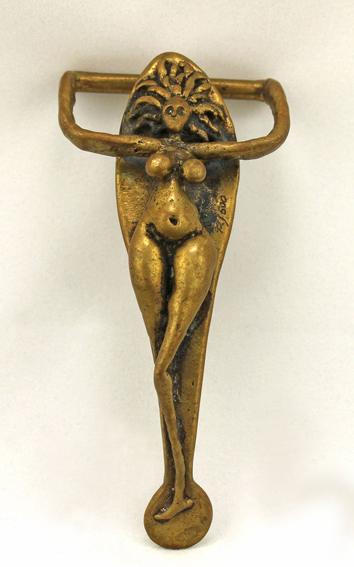 Carl Tasha Nude Figural Brass Belt Buckle 1970 Modernist