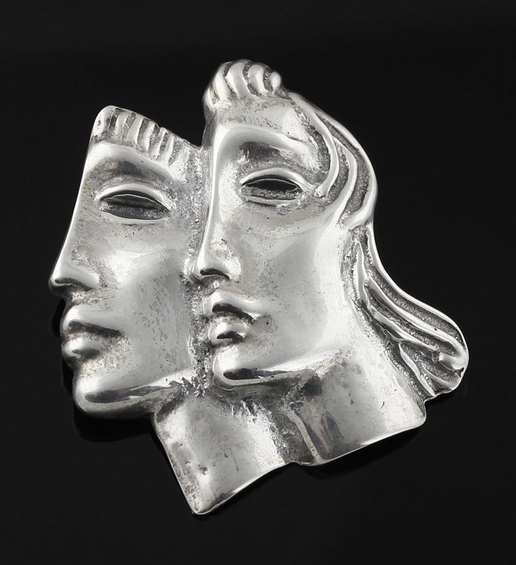 Peter Fingesten Modernist Double Mask Brooch New York