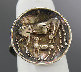 Zolotas Sterling Silver Ring Greece 20th Century Ancient Motif