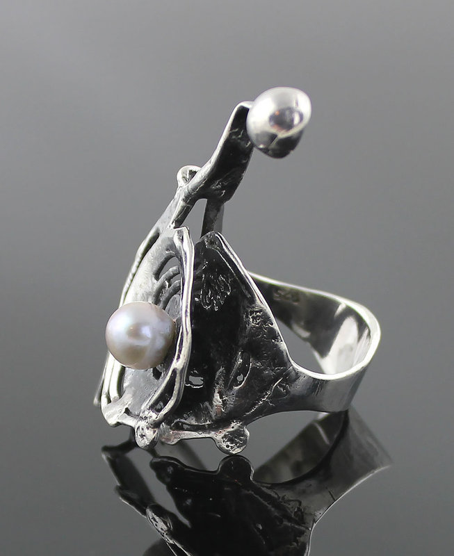 Modernist Abstract Sterling Silver Ring Europe 1970's