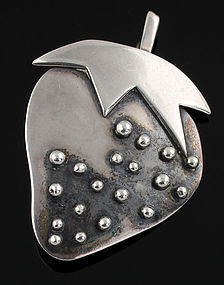 Janiye Sterling Silver Strawberry Brooch 1950 Boston Japan Modernist