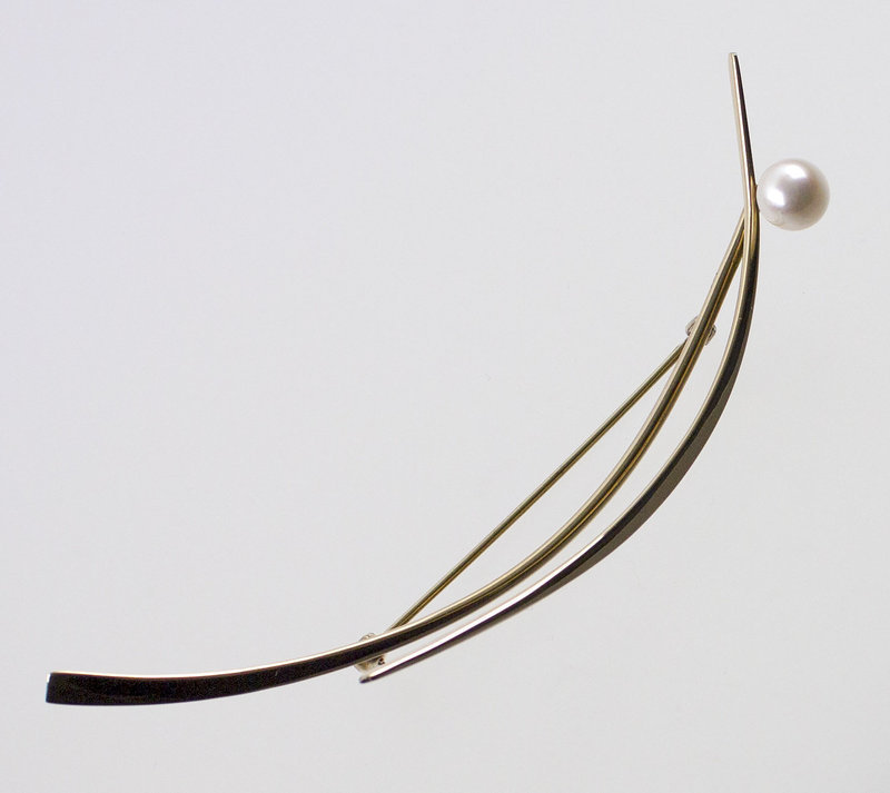 Betty Cooke Modernist 14K Gold and Pearl Brooch