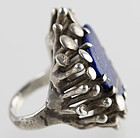 Vintage Modernist Organic Sterling Ring with Lapis 1950