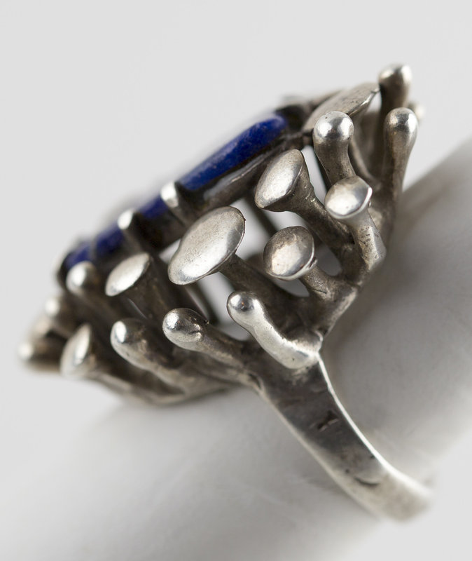 Vintage Modernist Organic Sterling Ring with Lapis 1950