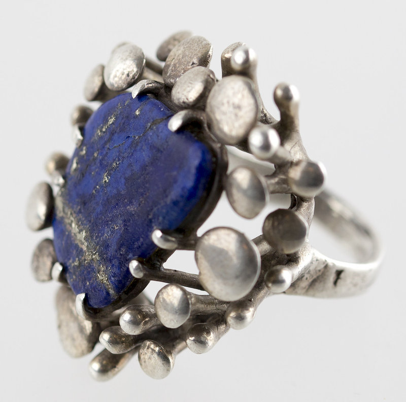 Vintage Modernist Organic Sterling Ring with Lapis 1950