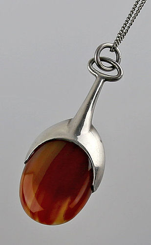 Jens Asby Modernist Sterling and Banded Agate Necklace Denmark