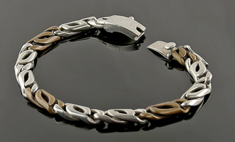 Vintage Sterling and Brass  9 1/2&quot; Chain Link Bracelet Mexico