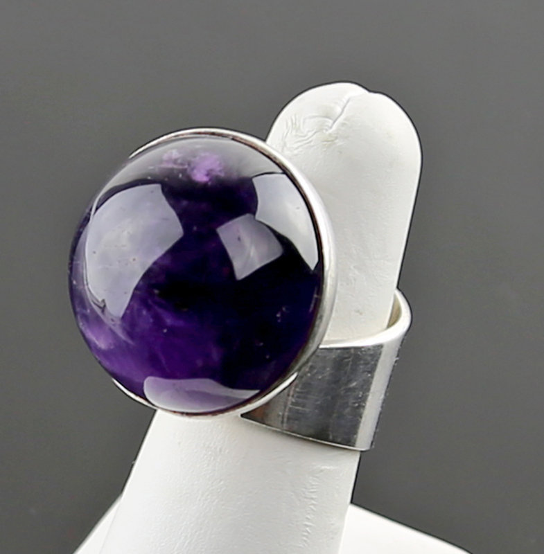 Large Modernist Ring with Amethyst Turku Finland 1973