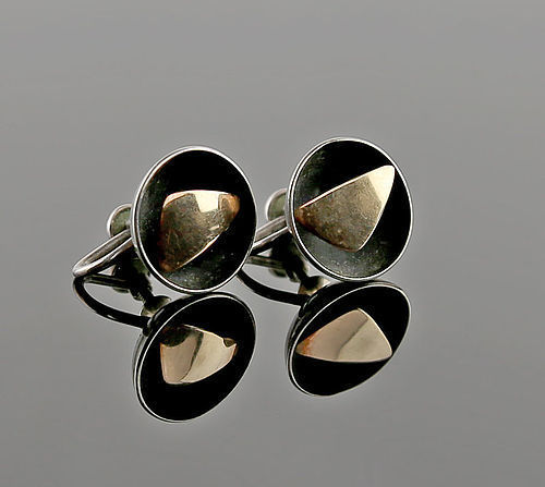 Ed Levin Modernist 14k Gold and Sterling Earrings 1950