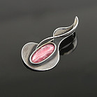 Maxwell Chayat Modernist Sterling and Rhodocrosite Brooch 1950