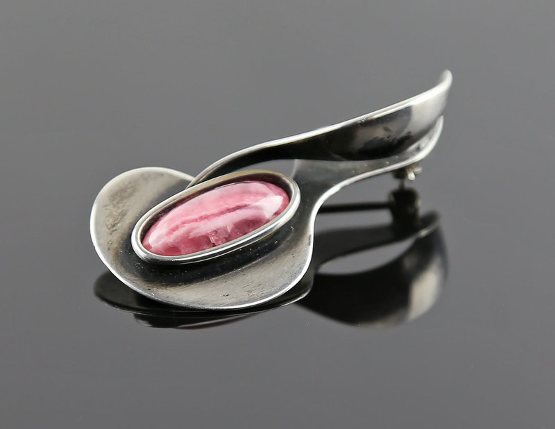 Maxwell Chayat Modernist Sterling and Rhodocrosite Brooch 1950