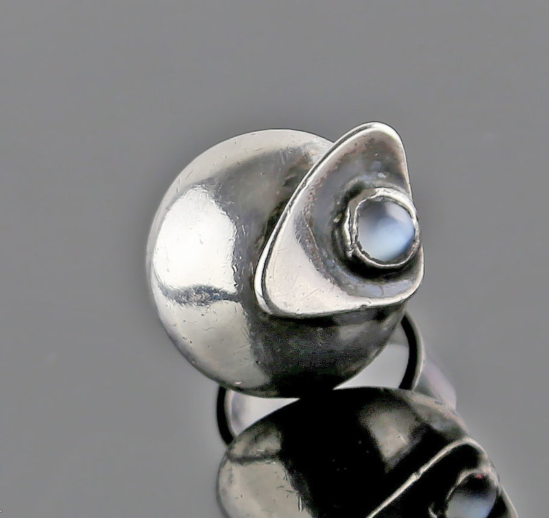 Sam Kramer Modernist Sterling and Moonstone Ring 1950 Mid Century