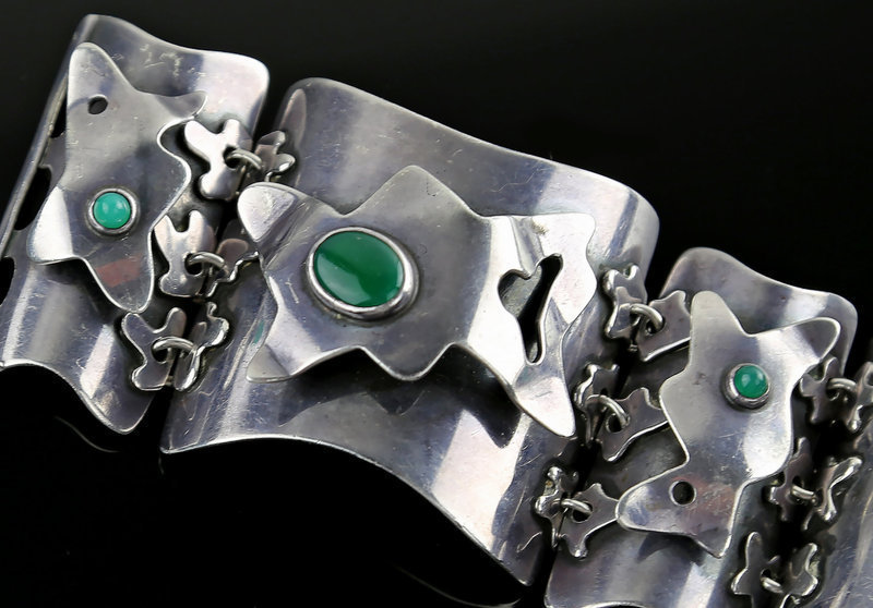 Sam Kramer Modernist Sterling and Chrysoprase Bracelet 1950