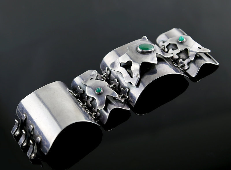 Sam Kramer Modernist Sterling and Chrysoprase Bracelet 1950