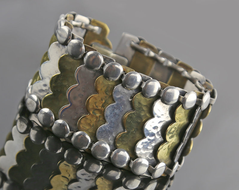 Rebajes Modernist Sterling and Brass Segmented Bracelet 1950 Rare Form