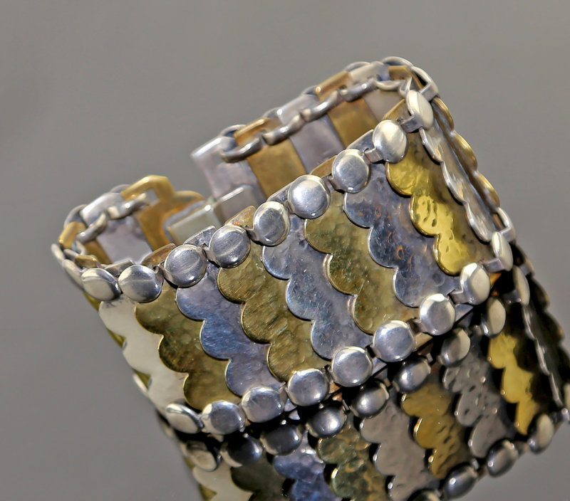 Rebajes Modernist Sterling and Brass Segmented Bracelet 1950 Rare Form