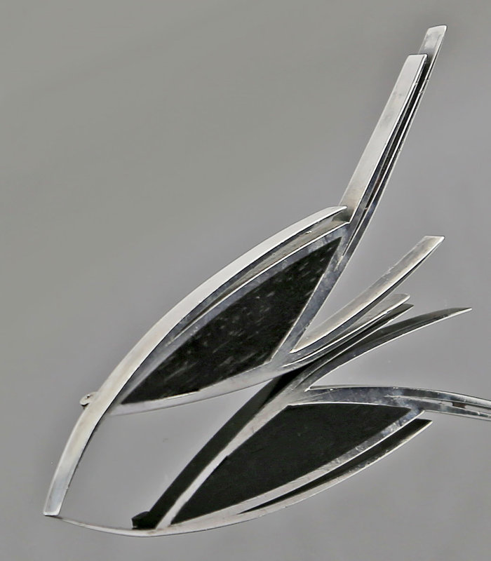 Betty Cooke Modernist Sterling and Ebony Brooch