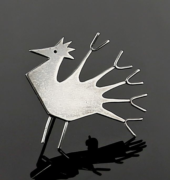 Betty Cooke Modernist Sterling Peacock Brooch - 1950