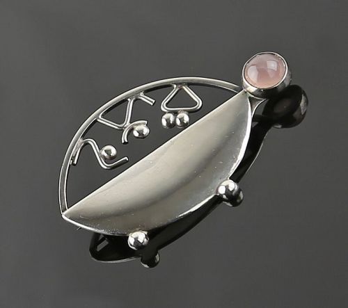 Franz Bergmann Modernist Sterling and Rose Quartz Brooch 1950's