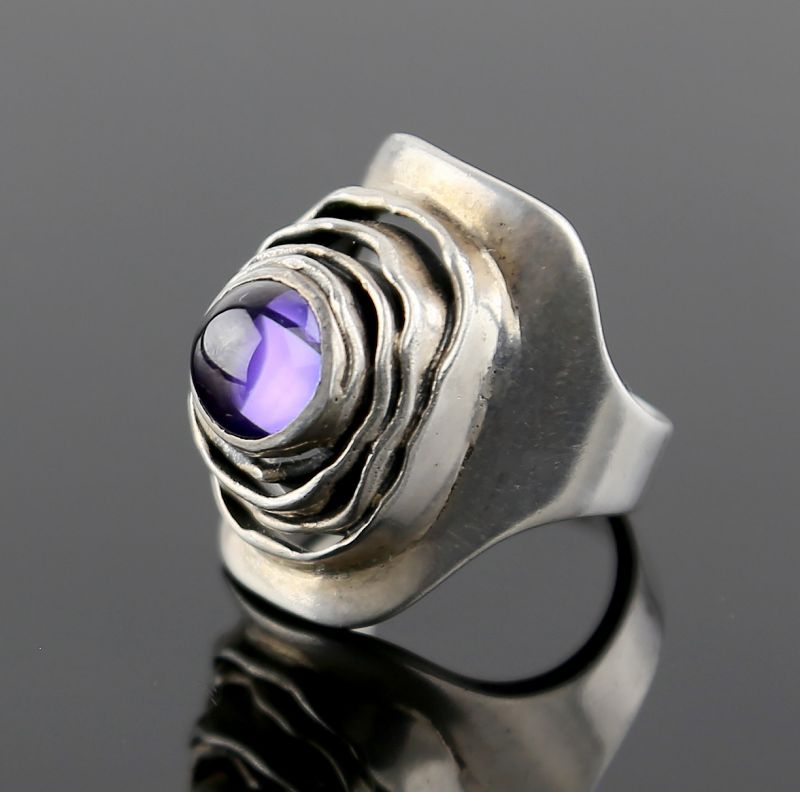 C.Leslie Smith Modernist Sterling and Amethyst Ring 1950