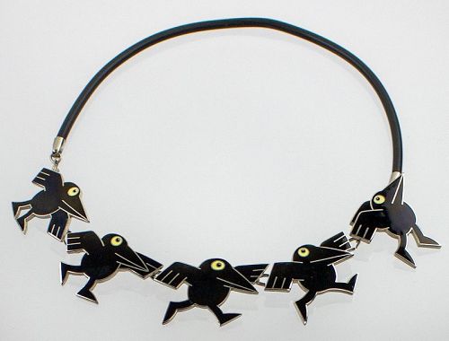 Michael Bedard for Acme Studios Enamel Crows Necklace - 1980