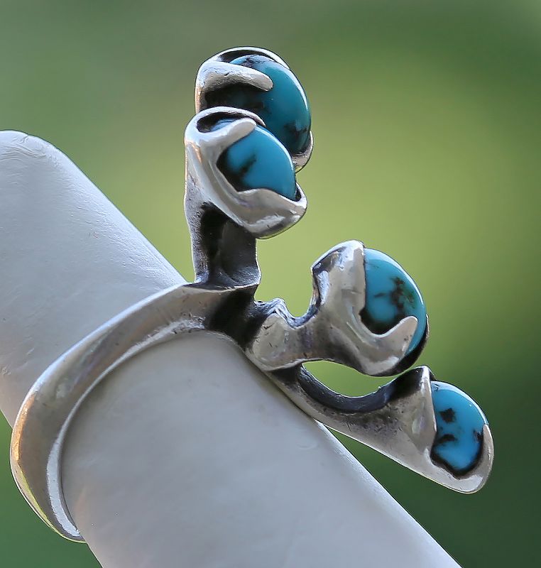 Gerald Stinn Modernist Sterling and Turquoise Organic Ring