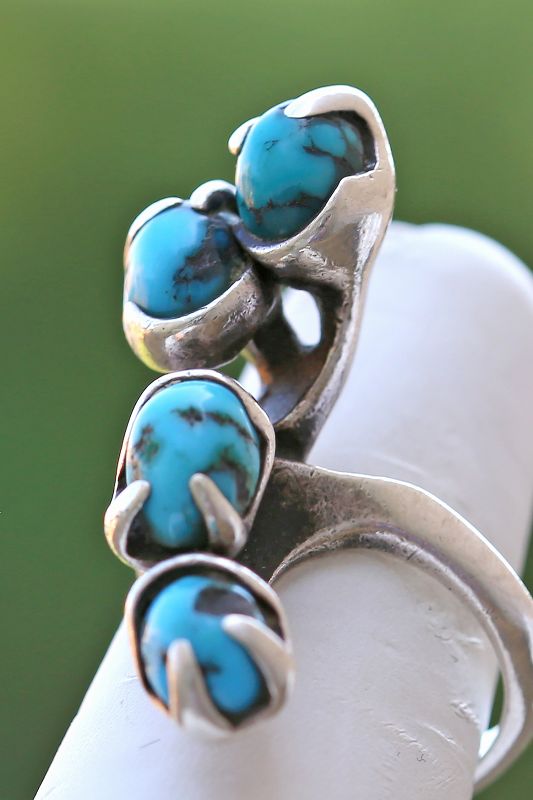 Gerald Stinn Modernist Sterling and Turquoise Organic Ring