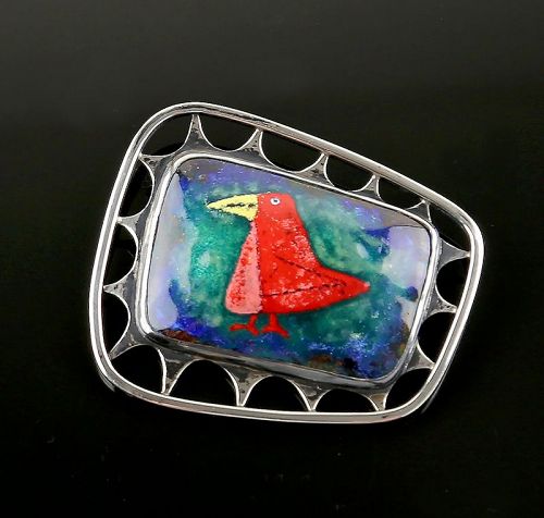 Mid Century Modernist Sterling and Enamel Brooch 1950