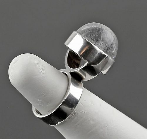 Jens Christian Thejls Modernist Sterling Rutilated Quartz Ring Denmark