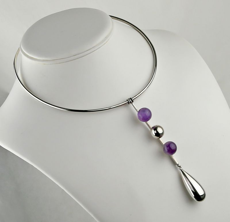 Joachim S’Paliu Modernist Sterling and Amethyst Necklace 1970