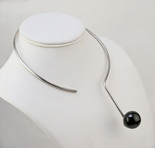 Modernist Sterling Silver and Onyx Necklace Sweden
