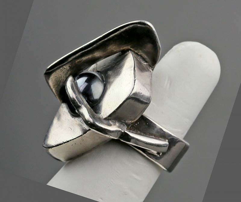 Exceptional Modernist Sterling Ring Constructivist Design