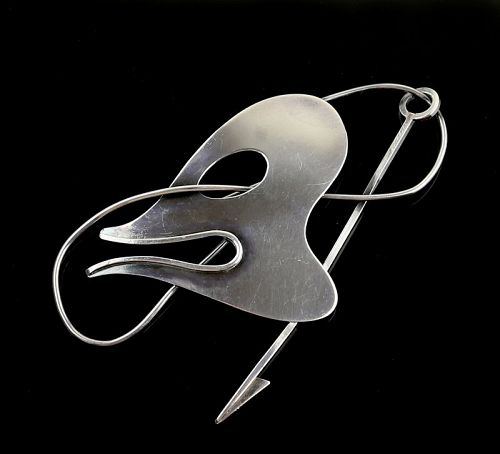 Paul Lobel Rare Modernist Sterling Figurative Brooch 1950