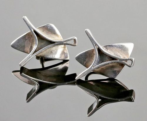 C. Leslie Smith Sterling Modernist Earrings 1950s